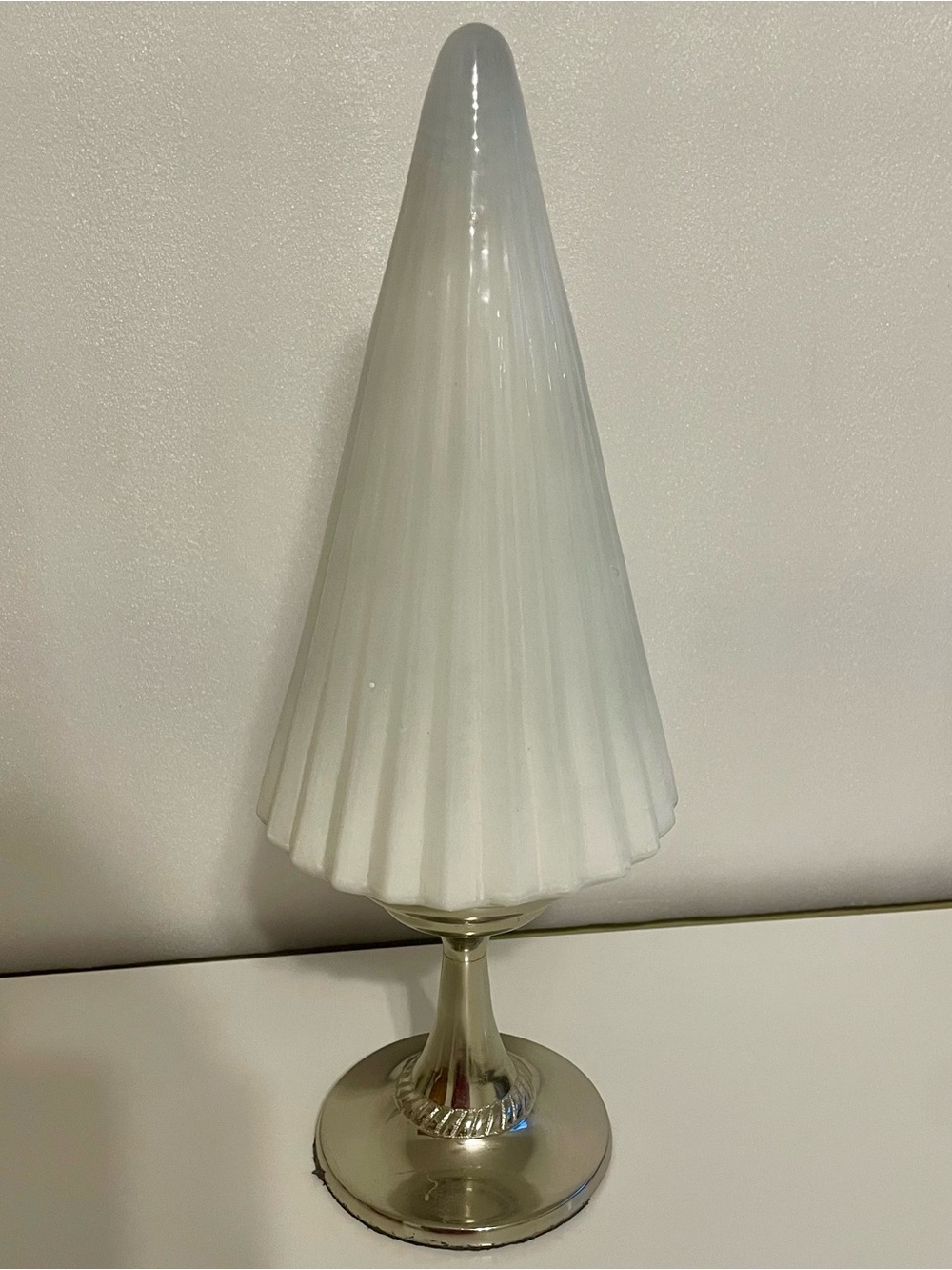White Ribbed Glass Tree with Silver Base